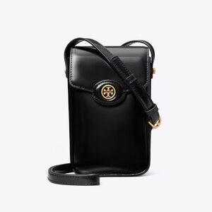 TORY BURCH ROBINSON SPAZZOLATO PHONE CROSSBODY BLACK COLOR